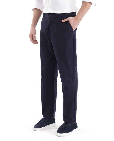 Rare Rabbit Men Oren Navy Cotton Fabric Mid Rise Straight Fit Solid Tr