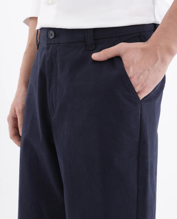 Rare Rabbit Men Oren Navy Cotton Fabric Mid Rise Straight Fit Solid Trouser