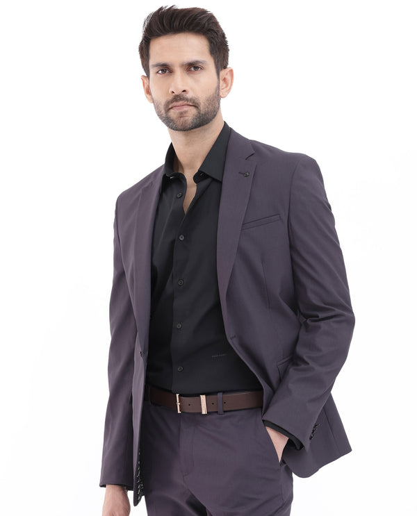 Rare Rabbit Men's Oscar Dark Purple Polyester Viscose Fabric Notch Lapel Button Closure Single Breasted Cavalry Twill Suits