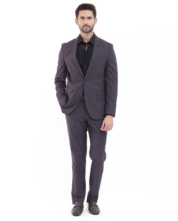 Rare Rabbit Men's Oscar Dark Purple Polyester Viscose Fabric Notch Lapel Button Closure Single Breasted Cavalry Twill Suits