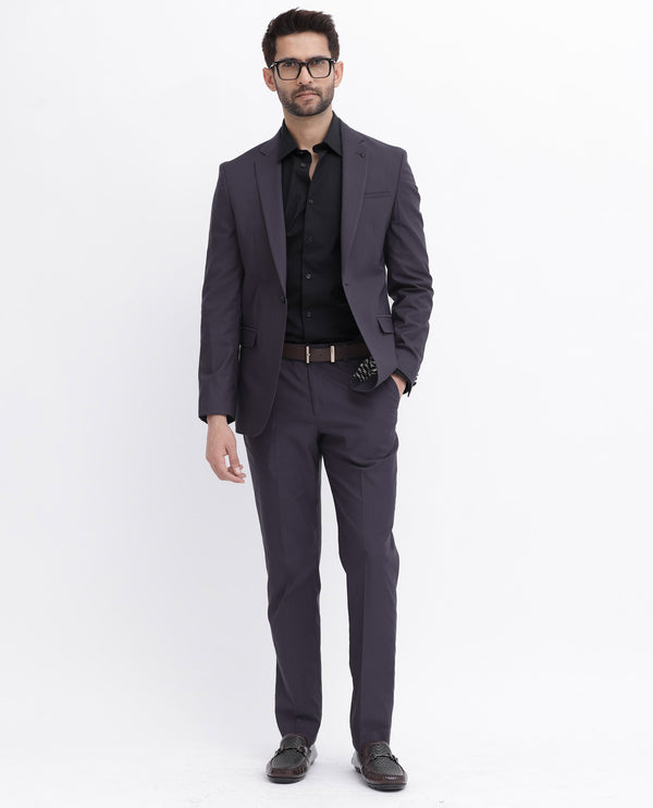 Rare Rabbit Men's Oscar Dark Purple Polyester Viscose Fabric Notch Lapel Button Closure Single Breasted Cavalry Twill Suits