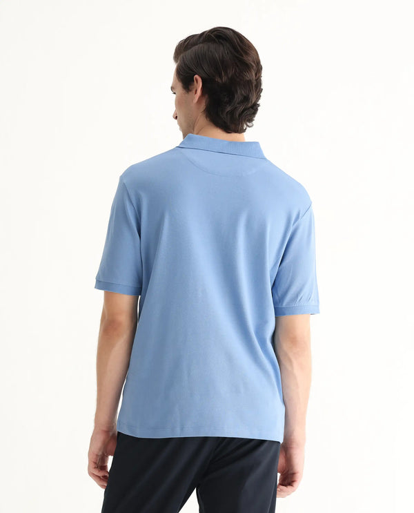 Rare Rabbit Men Otes Blue Short Sleeve Regular Fit Embroidered Branding Plain Polo