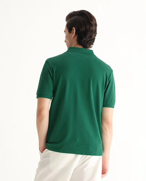Rare Rabbit Men Otes Green Short Sleeve Regular Fit Embroidered Branding Plain Polo