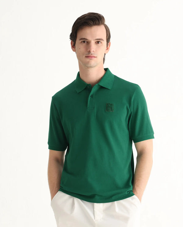 Rare Rabbit Men Otes Green Short Sleeve Regular Fit Embroidered Branding Plain Polo