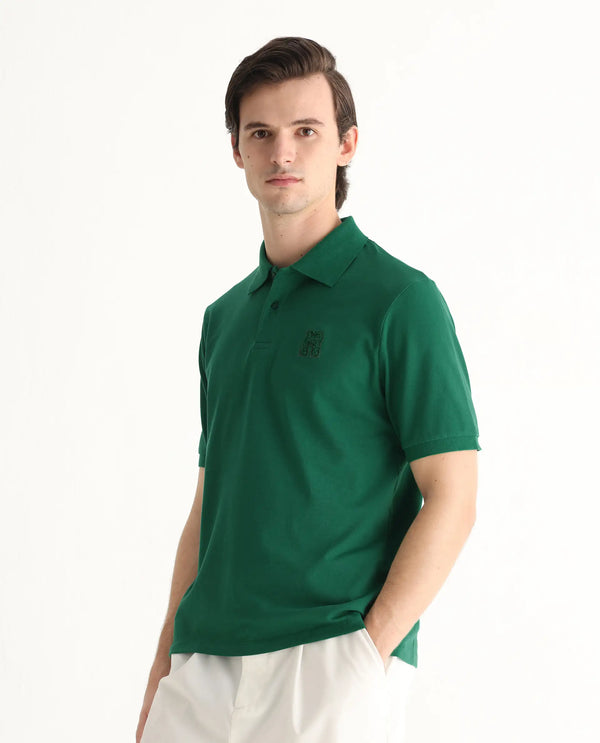 Rare Rabbit Men Otes Green Short Sleeve Regular Fit Embroidered Branding Plain Polo