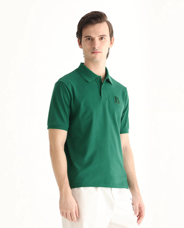 Rare Rabbit Men Otes Green Short Sleeve Regular Fit Embroidered Branding Plain Polo
