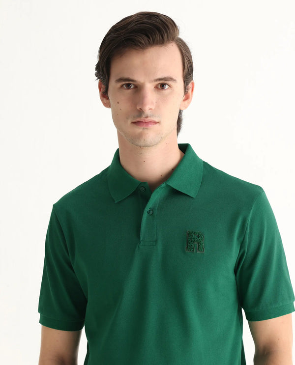 Rare Rabbit Men Otes Green Short Sleeve Regular Fit Embroidered Branding Plain Polo