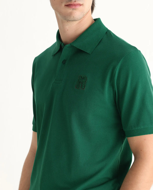 Rare Rabbit Men Otes Green Short Sleeve Regular Fit Embroidered Branding Plain Polo
