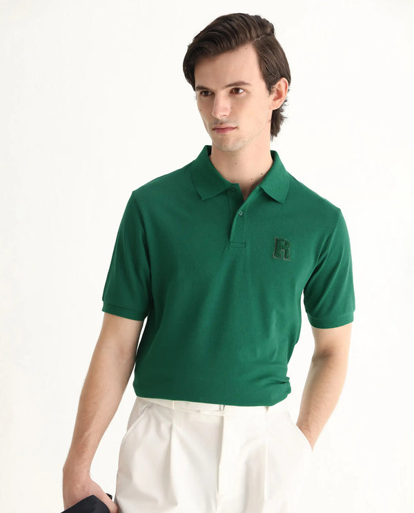Rare Rabbit Men Otes Green Short Sleeve Regular Fit Embroidered Branding Plain Polo