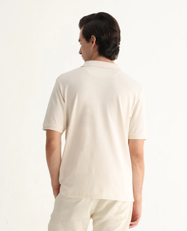 Rare Rabbit Men Otes Off White Short Sleeve Regular Fit Embroidered Branding Plain Polo