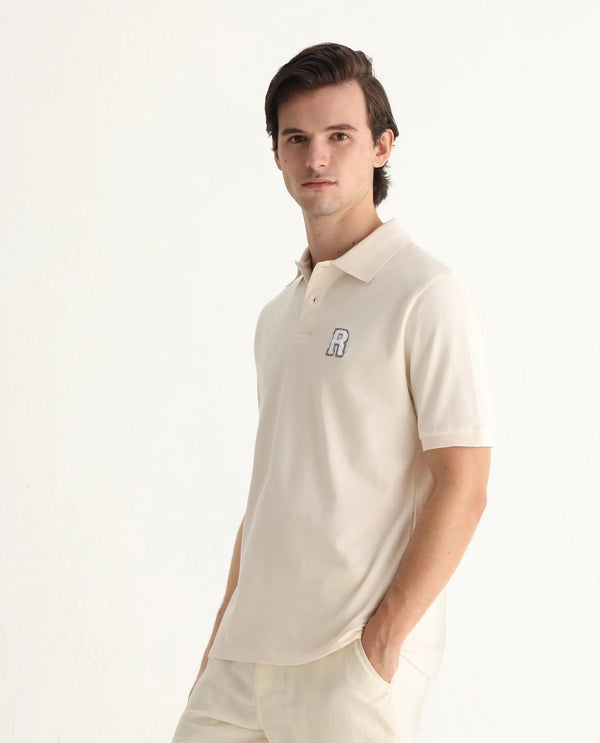 Rare Rabbit Men Otes Off White Short Sleeve Regular Fit Embroidered Branding Plain Polo