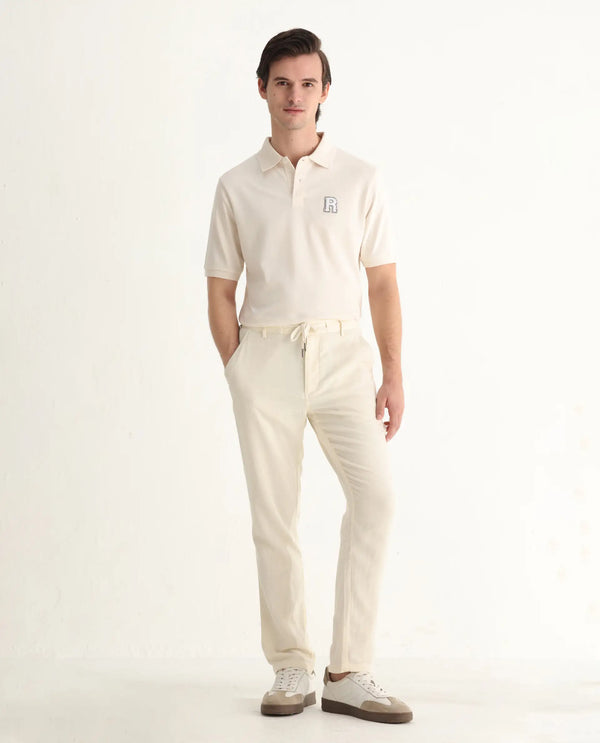 Rare Rabbit Men Otes Off White Short Sleeve Regular Fit Embroidered Branding Plain Polo