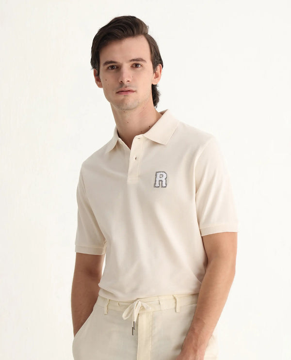Rare Rabbit Men Otes Off White Short Sleeve Regular Fit Embroidered Branding Plain Polo