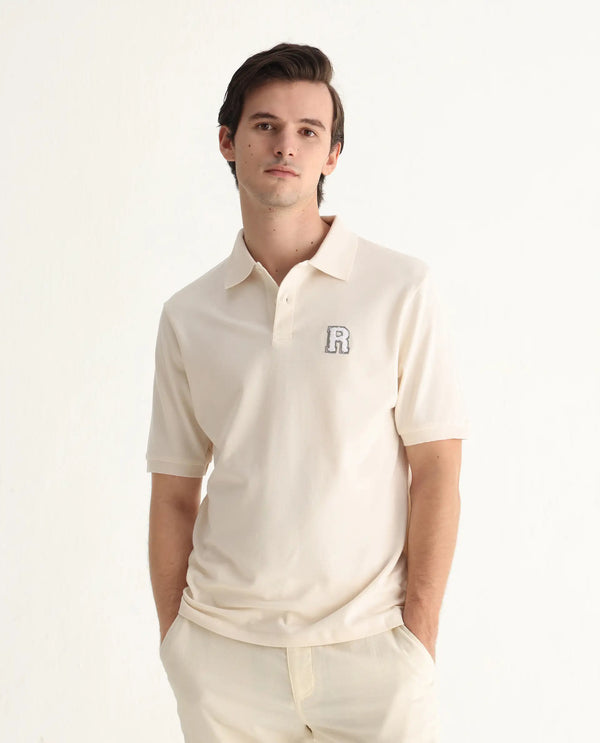 Rare Rabbit Men Otes Off White Short Sleeve Regular Fit Embroidered Branding Plain Polo