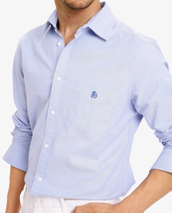 Rare Rabbit Men Oxo Light Blue Cotton Spandex Fabric Full Sleeve Regular Fit Embroidered Logo Formal Plain Shirt