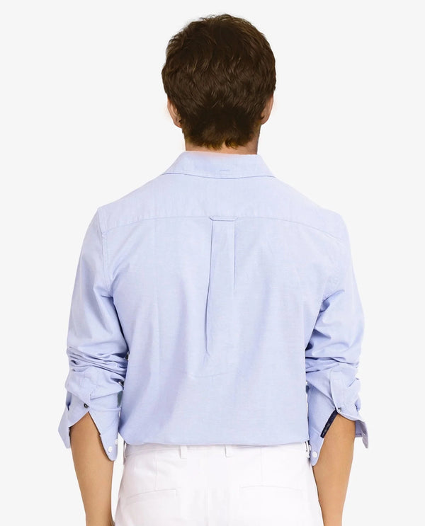 Rare Rabbit Men Oxo Light Blue Cotton Spandex Fabric Full Sleeve Regular Fit Embroidered Logo Formal Plain Shirt