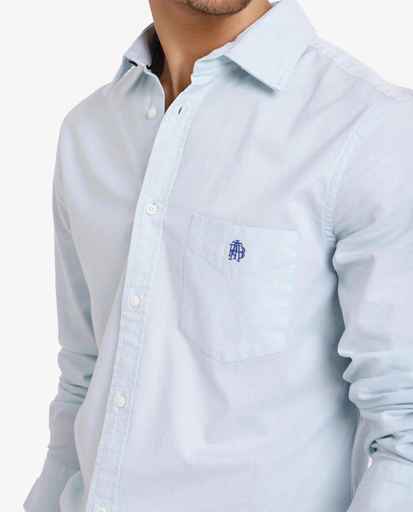 Rare Rabbit Men Oxo Pastel Turq Full Sleeve Collared Neck Button Closure Regular Fit Plain Shirt
