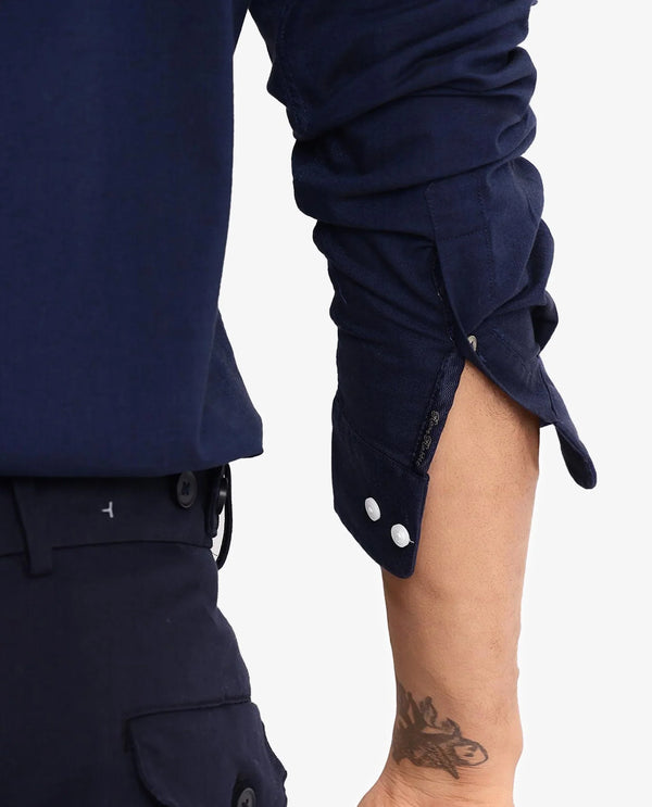 Rare Rabbit Men Oxob Navy Full Sleeve Collared Neck Button Closure Regular Fit Plain Shirt