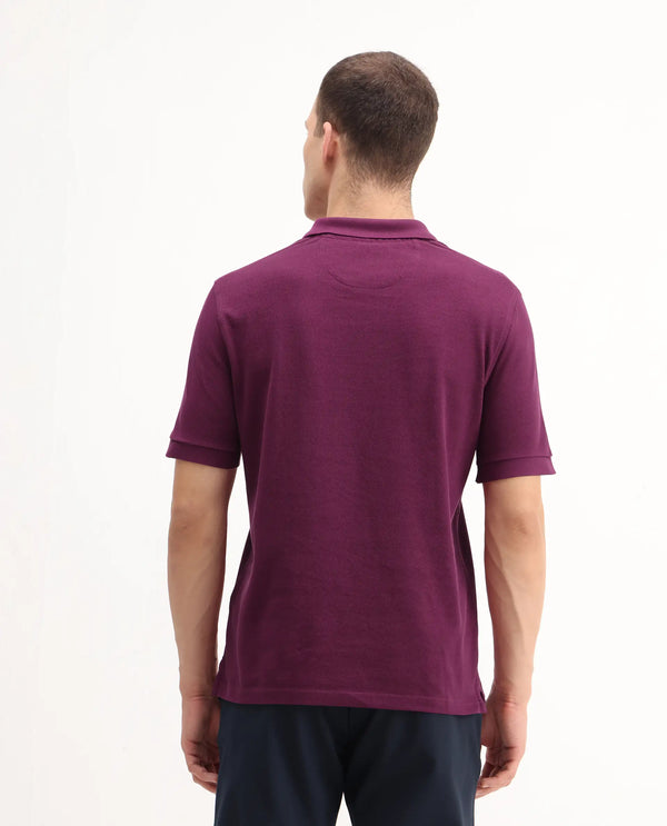 Rare Rabbit Men Pare-1 Dark Purple Cotton Fabric Short Sleeve Collared Neck Regular Fit Printed Polo