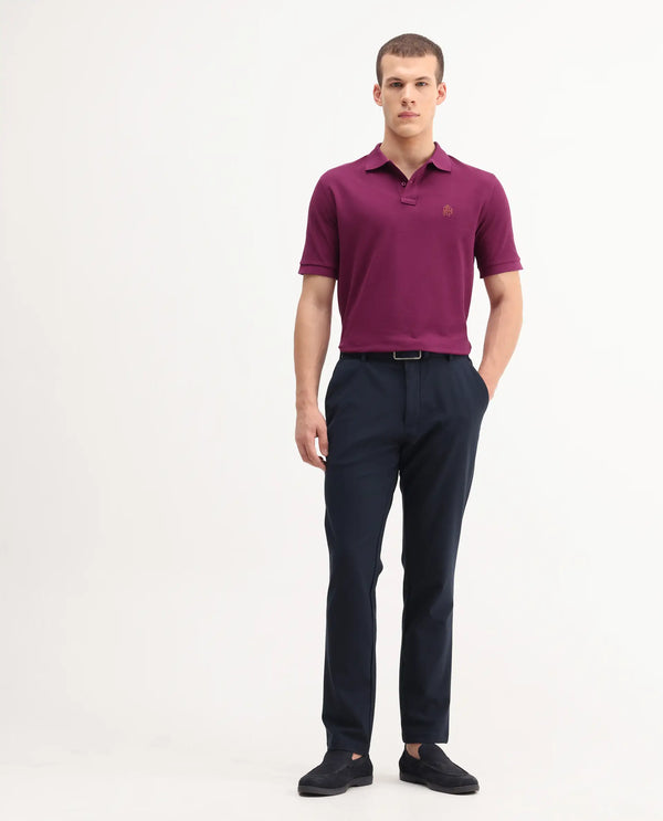 Rare Rabbit Men Pare-1 Dark Purple Cotton Fabric Short Sleeve Collared Neck Regular Fit Printed Polo