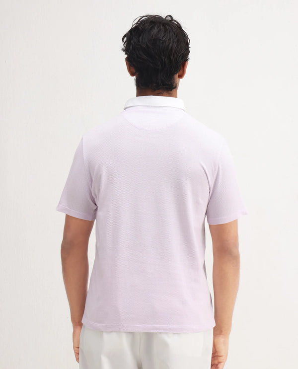 Rare Rabbit Men's Parmat Light Purple Cotton Fabric Collared Neck Half Sleeves Woven Textured Popcorn Polo T-Shirt