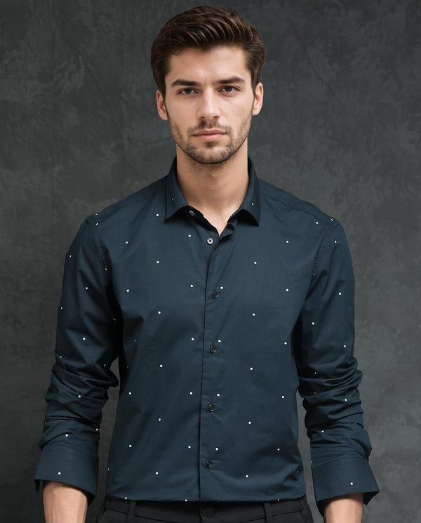 Rare Rabbit Plutoo Primary Black Cotton Fabric Polka Print Full Sleeves Shirt