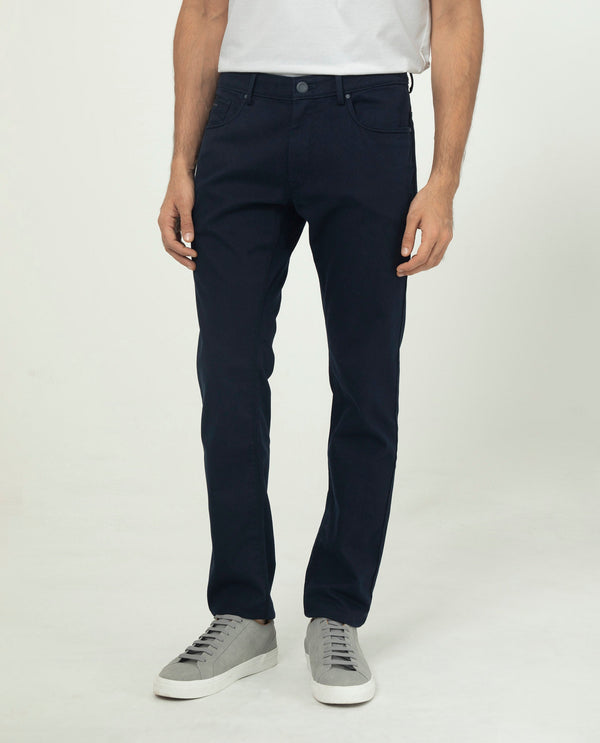 Rare Rabbit Men's Poke-2 Navy Solid Mid-Rise Regular Fit Trouser