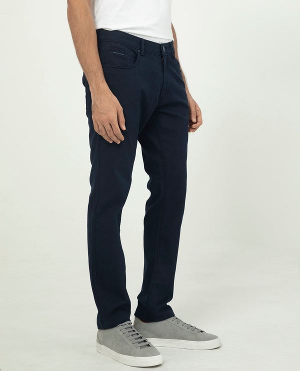 Rare Rabbit Men's Poke-2 Navy Solid Mid-Rise Regular Fit Trouser