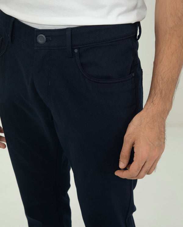 Rare Rabbit Men's Poke-2 Navy Solid Mid-Rise Regular Fit Trouser