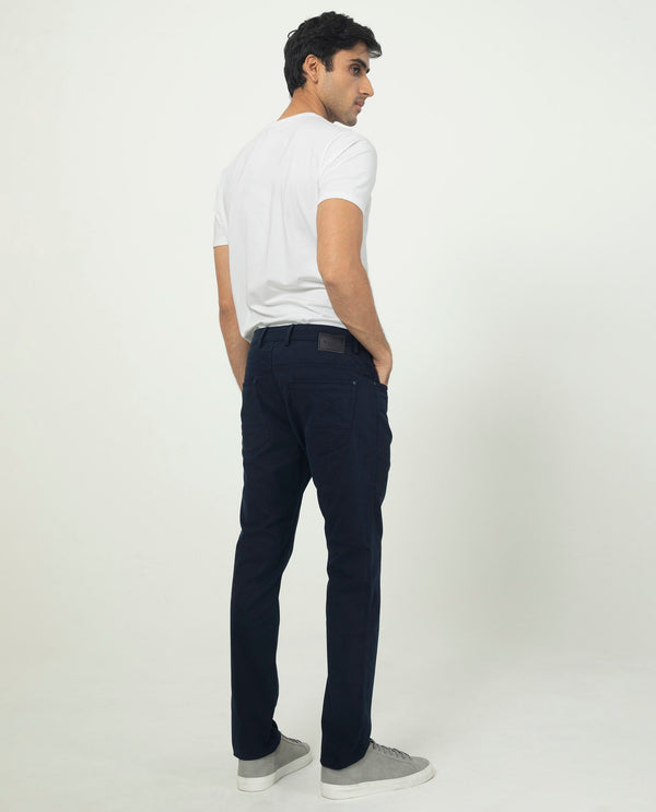 Rare Rabbit Men's Poke-2 Navy Solid Mid-Rise Regular Fit Trouser