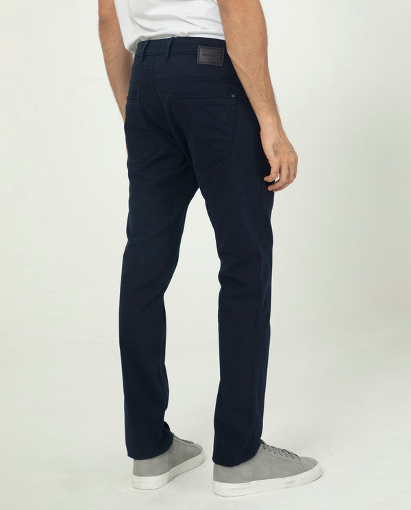 Rare Rabbit Men's Poke-2 Navy Solid Mid-Rise Regular Fit Trouser