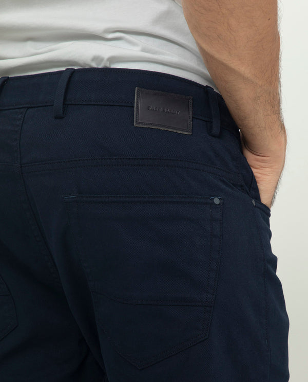 Rare Rabbit Men's Poke-2 Navy Solid Mid-Rise Regular Fit Trouser