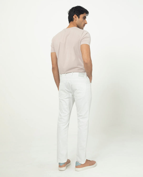 Rare Rabbit Men's Poke-2 White Solid Mid-Rise Regular Fit Trouser