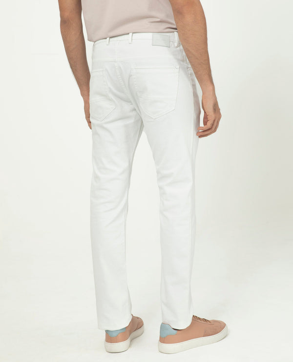 Rare Rabbit Men's Poke-2 White Solid Mid-Rise Regular Fit Trouser