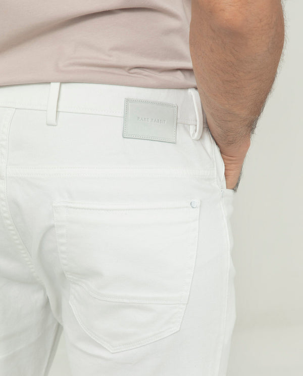 Rare Rabbit Men's Poke-2 White Solid Mid-Rise Regular Fit Trouser