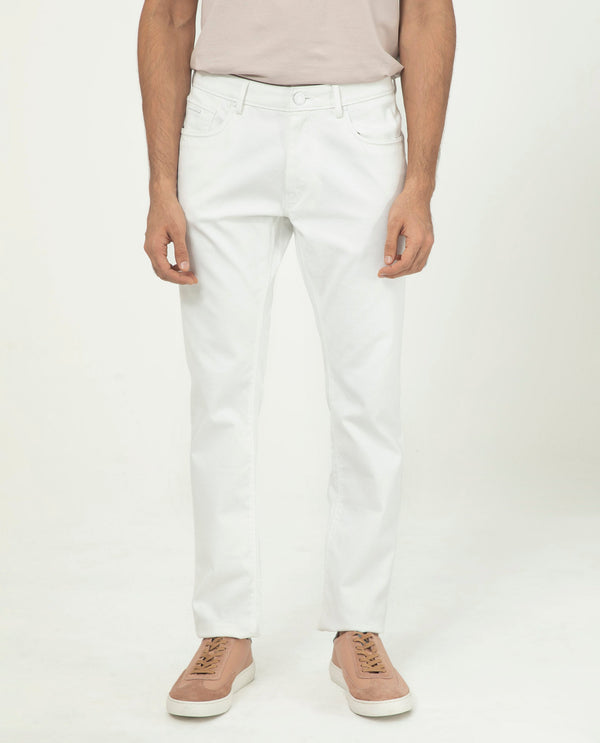 Rare Rabbit Men's Poke-2 White Solid Mid-Rise Regular Fit Trouser