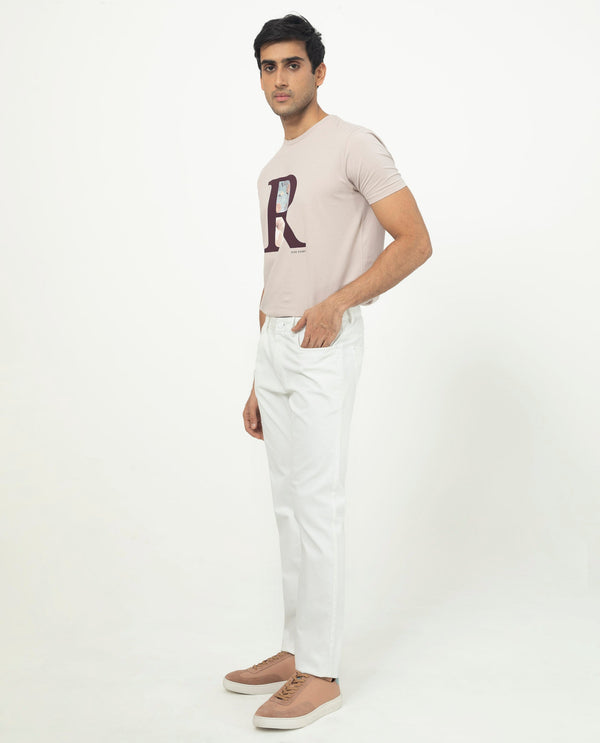 Rare Rabbit Men's Poke-2 White Solid Mid-Rise Regular Fit Trouser