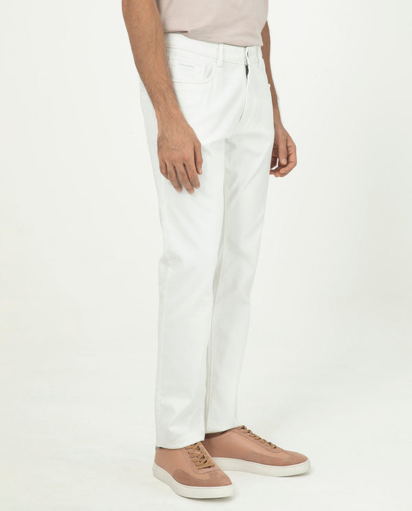 Rare Rabbit Men's Poke-2 White Solid Mid-Rise Regular Fit Trouser