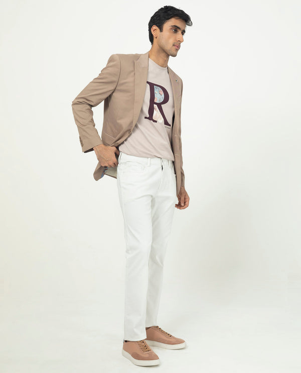 Rare Rabbit Men's Poke-2 White Solid Mid-Rise Regular Fit Trouser