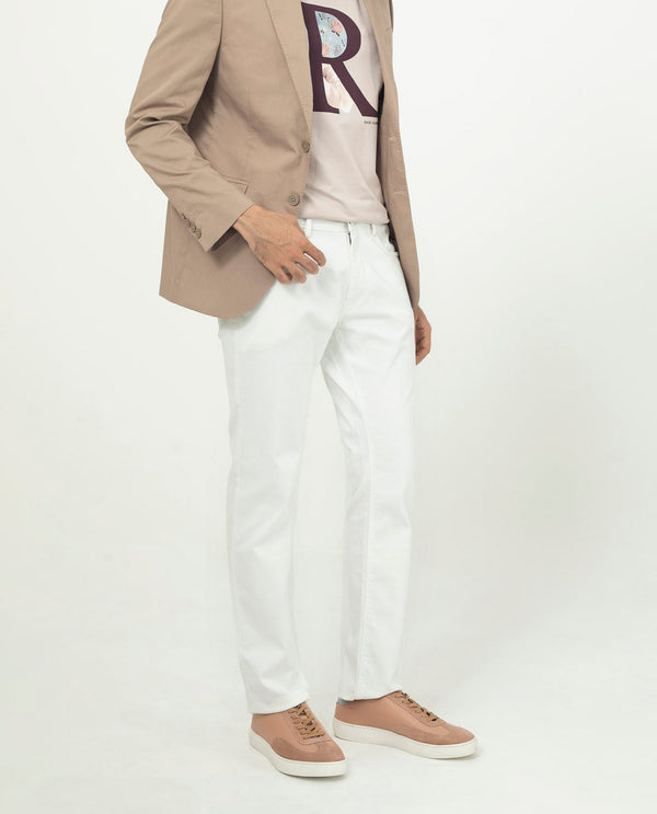 Rare Rabbit Men's Poke-2 White Solid Mid-Rise Regular Fit Trouser