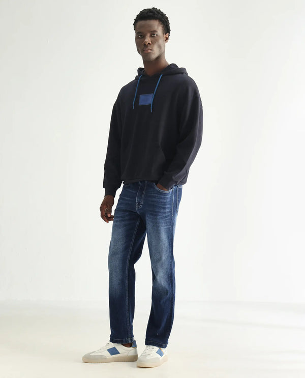 Rare Rabbit Men's Polin Blue Mid Wash Mid-Rise Regular Fit Jeans