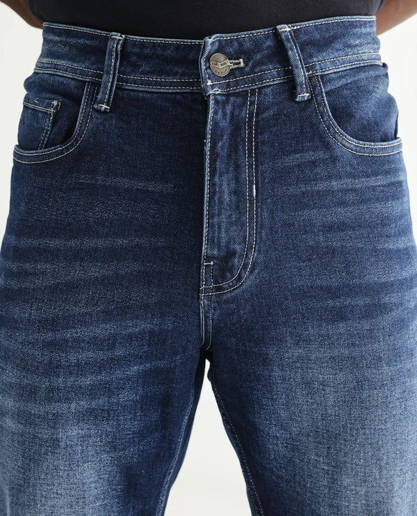 Rare Rabbit Men's Polin Blue Mid Wash Mid-Rise Regular Fit Jeans