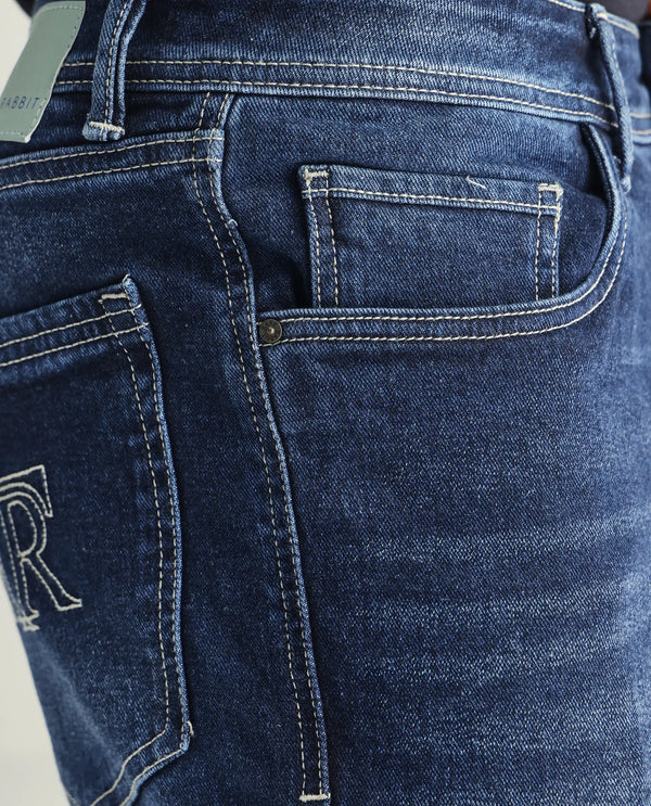 Rare Rabbit Men's Polin Blue Mid Wash Mid-Rise Regular Fit Jeans