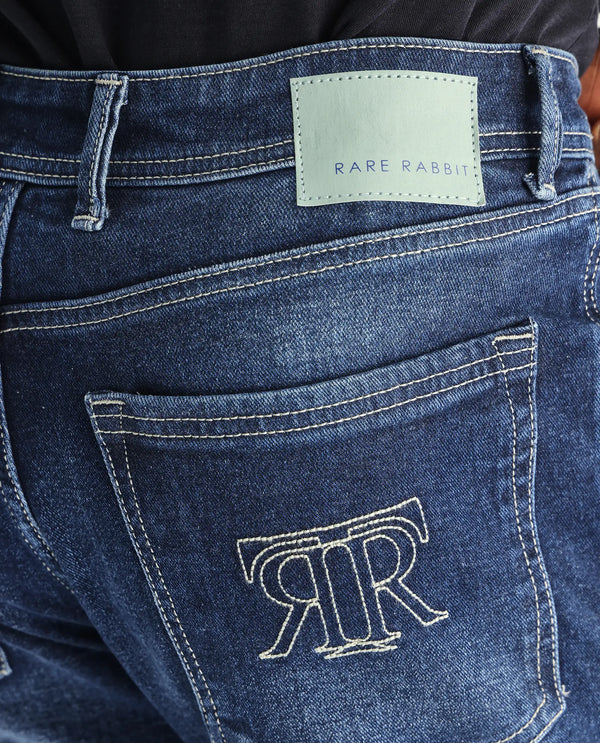 Rare Rabbit Men's Polin Blue Mid Wash Mid-Rise Regular Fit Jeans