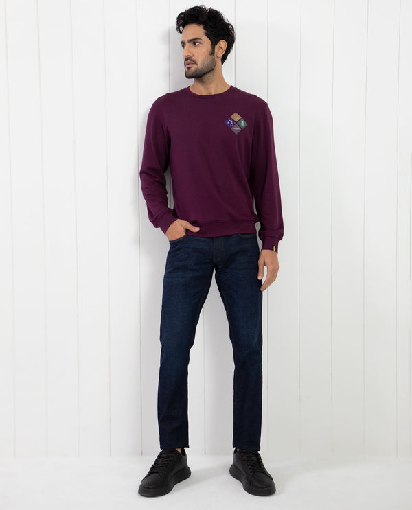 Rare Rabbit Men's Praise Maroon Cotton Polyester Fabric Full Sleeves Graphic Branding Print Sweatshirt