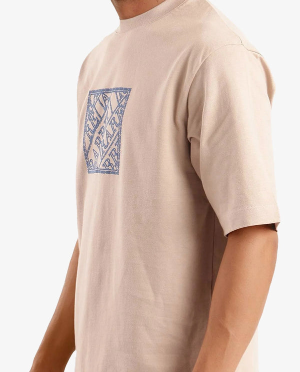Rare Rabbit Men Pree Beige Short Sleeve Crew Neck Oversized Fit Embroidered T-Shirt