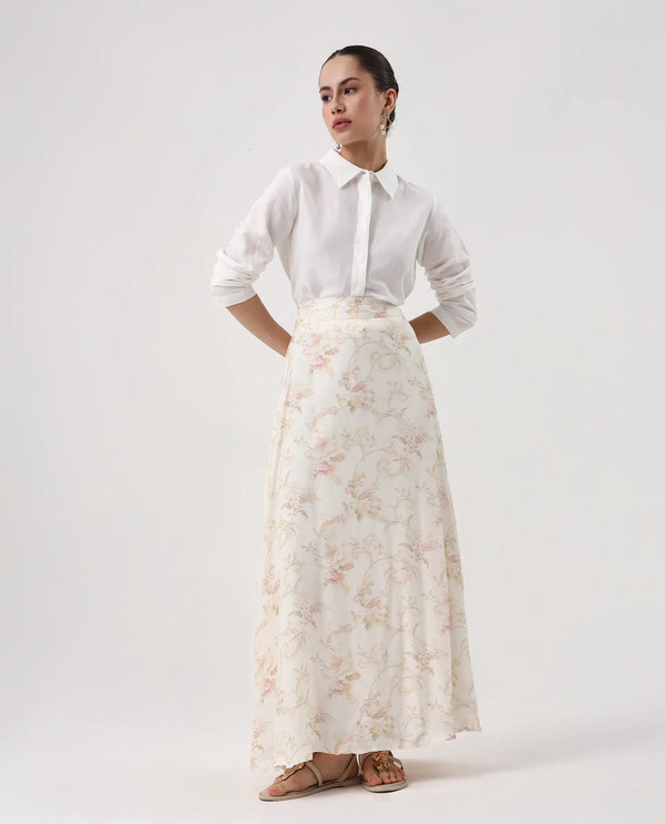 Rareism Women Prelio Off White Viscose Blend Fabric Zipper A-Line Maxi Floral Print Skirt