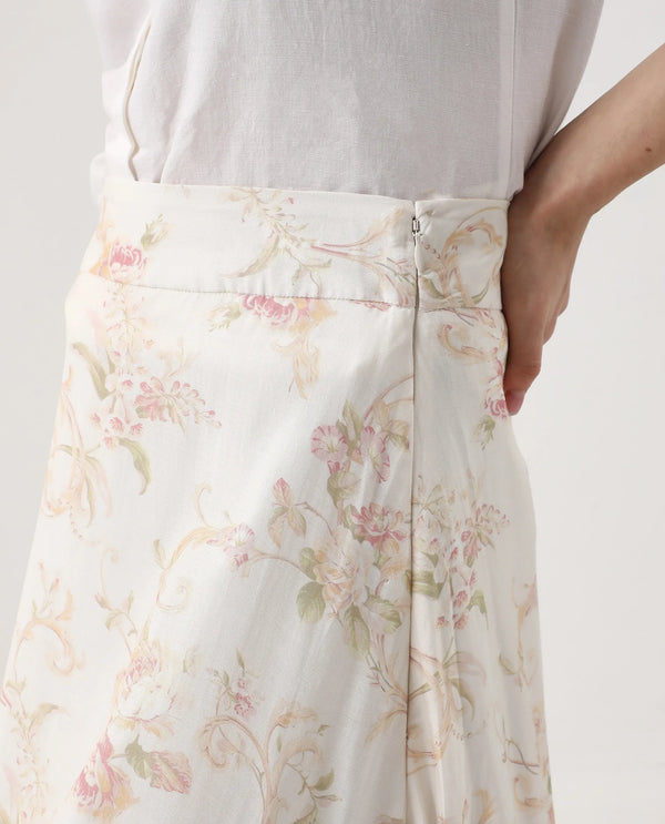 Rareism Women Prelio Off White Viscose Blend Fabric Zipper A-Line Maxi Floral Print Skirt