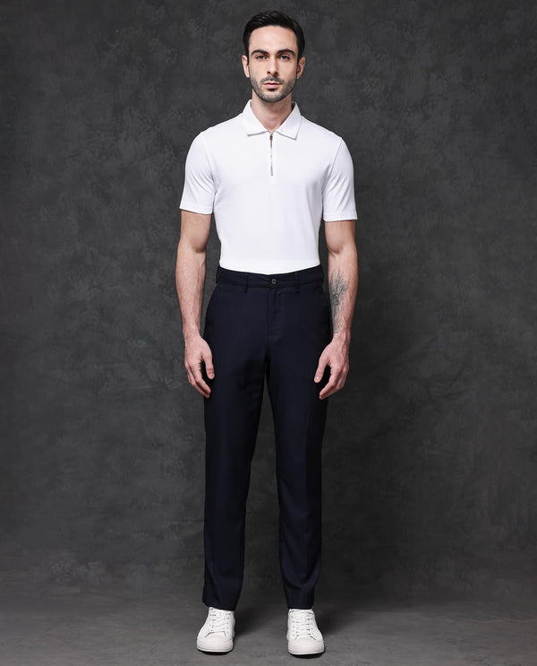 Rare Rabbit Mens Prin-1 White Cotton Fabric Collared Neck Zipper Closure Half Sleeves Polo T-Shirt