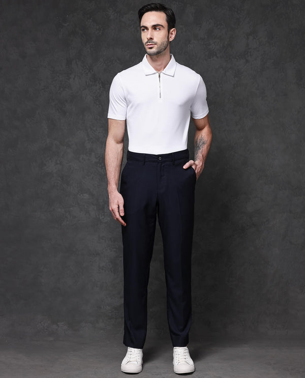 Rare Rabbit Mens Prin-1 White Cotton Fabric Collared Neck Zipper Closure Half Sleeves Polo T-Shirt